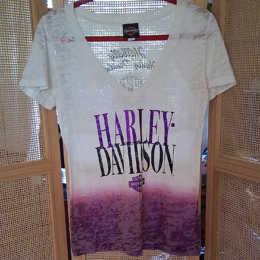 Harley-Davidson Gradient Purple And White Tee V-Neck Gatlinburg Tn Medium/Large